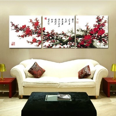 超清晰彩色十字绣重绘图纸/源文件 三联花卉梅花 190-190三幅