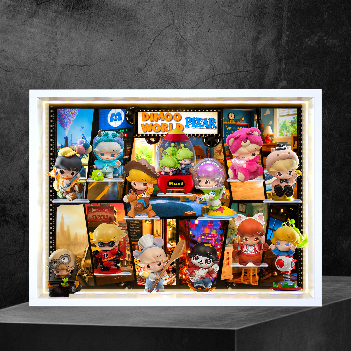 适用DIMOO × PIXAR玩具总动员皮克斯系列手办盲盒场景灯光展示盒