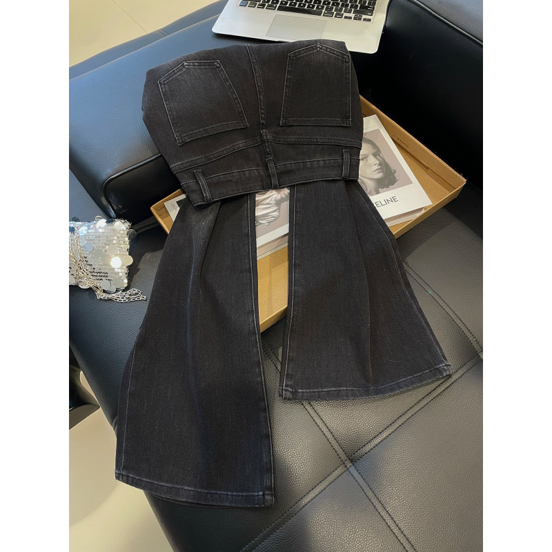 深灰色四面弹直筒微喇牛仔裤女2026新宽松显瘦不贴腿高腰拖底长裤