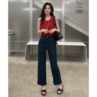 女2025显瘦高腰奶奶裤 mier丹宁原色四面弹宽边九分直筒牛仔裤