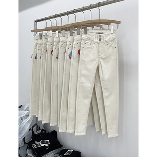 xmier米白色加绒高腰牛仔裤女合集紧身显瘦铅笔裤九分烟管直筒裤