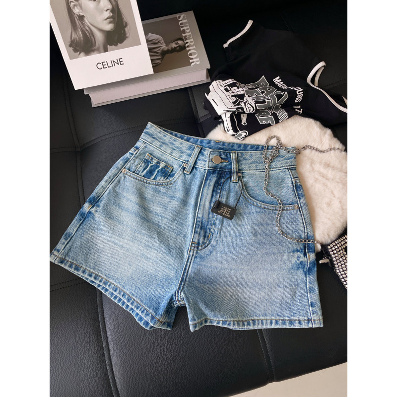 大长腿浅蓝色无弹高腰牛仔短裤女2026夏复古显瘦辣妹阔腿a字热裤