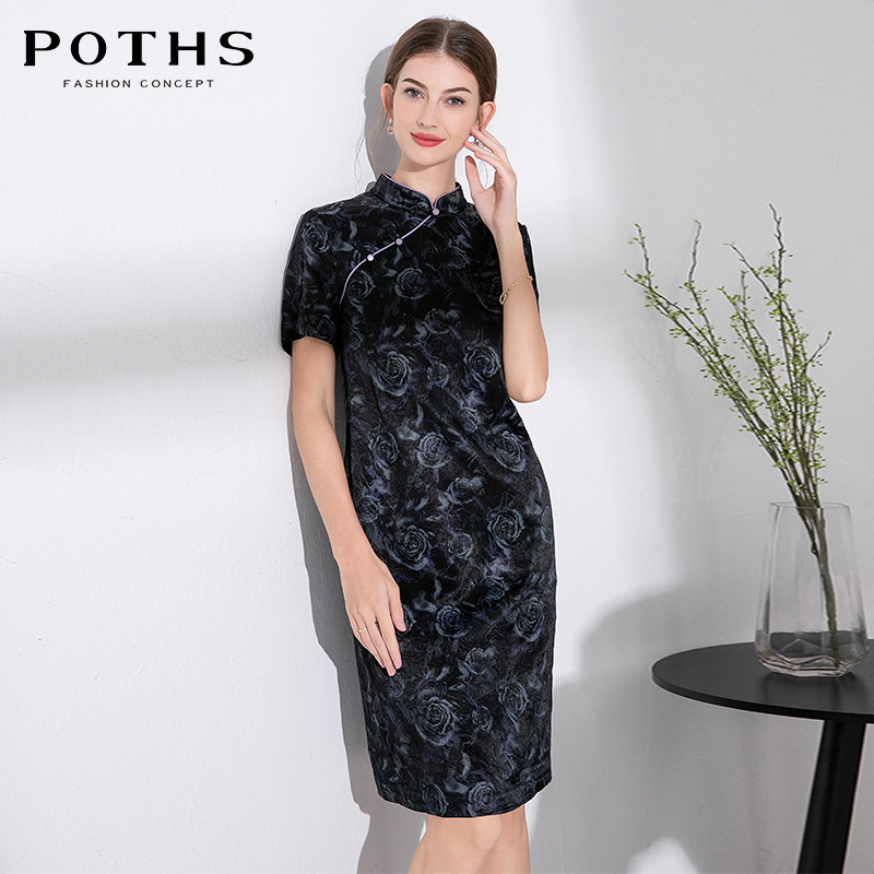 铂玺/POTHS新中式礼服旗袍玫瑰花