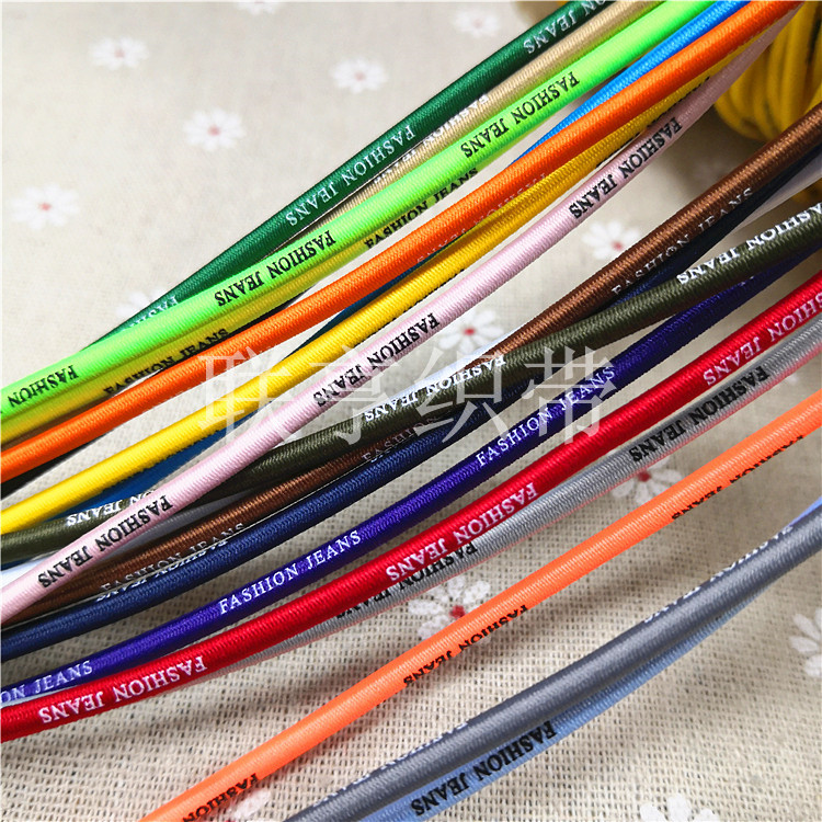 3mm粗fashion圆橡根印字母圆橡筋橡皮筋松紧带绳弹力绳圆丈根抽绳