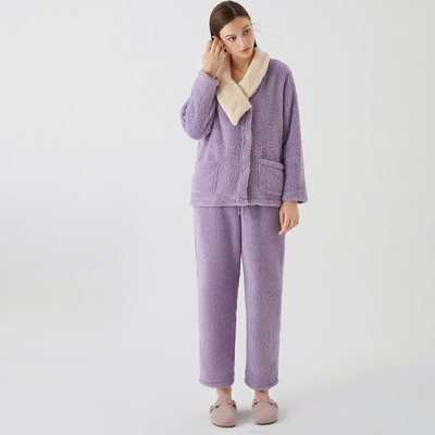 淳度珊瑚绒女士秋冬睡衣柔软大码慵懒甜美高级感可外穿家居服套装