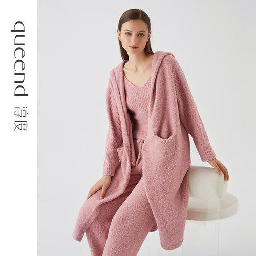 淳度半边绒睡衣女冬三件套装