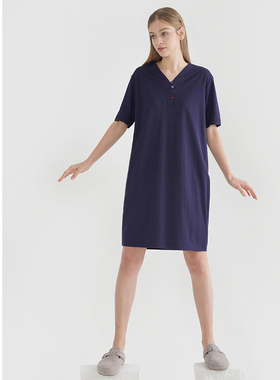 淳度【复古丹宁】短袖睡裙女夏款新款大码可外穿睡衣中裙薄款