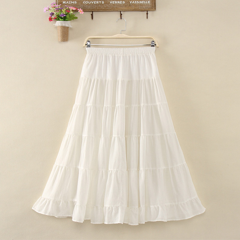 白色丝棉超长半身裙