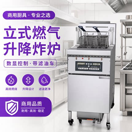 商用燃气电脑版立式电炸炉带滤油车自动升降炸鸡炸薯条炸鸡翅炸炉
