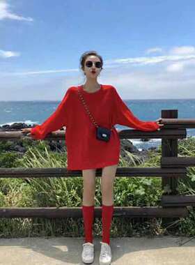 夏天红色长筒袜子女薄款外穿透气半截高筒袜春秋学生甜美小腿袜