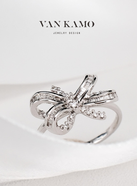 VAN KAMO 翩翩系列 18K金钻石戒指 女 蝴蝶结设计镶嵌 轻奢少女心