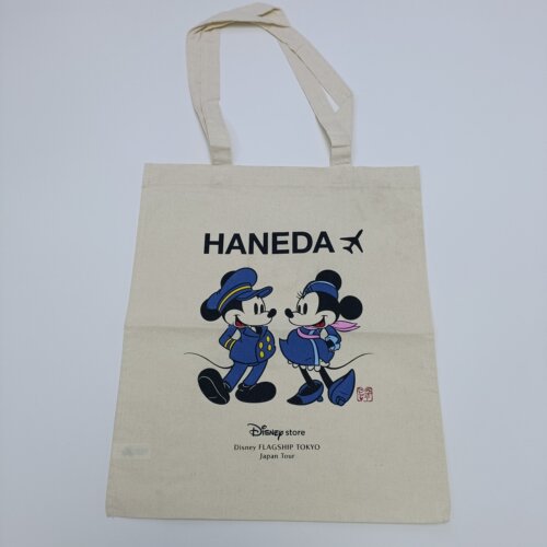 满20元包邮HANEDA羽田机场本白色轻便压边单肩薄棉布袋无纸牌