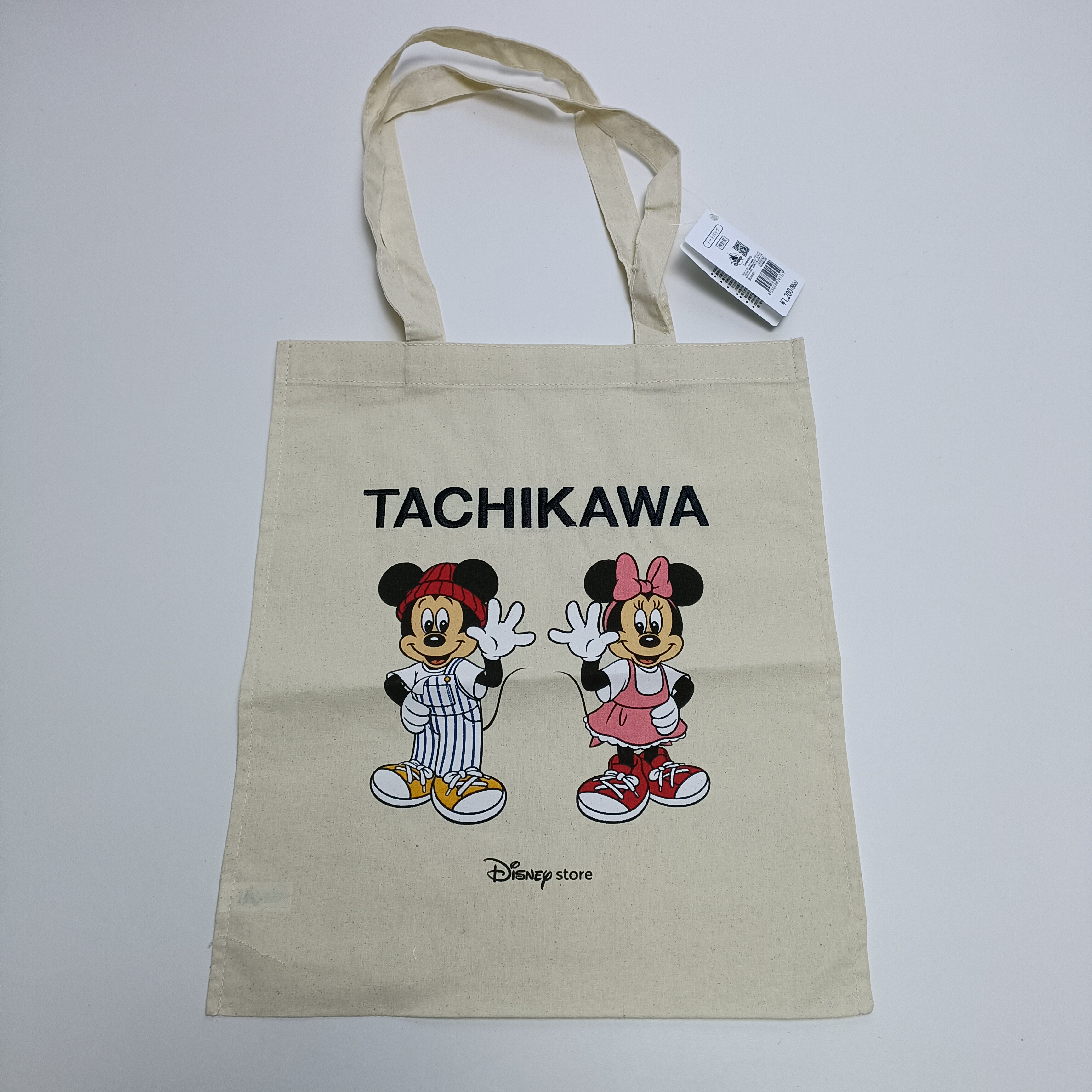 字母刺绣TACHIKAWA立川市本白色轻便压边单肩薄棉布袋无纸牌满20