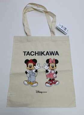 字母刺绣TACHIKAWA立川市本白色轻便压边单肩薄棉布袋无纸牌满20