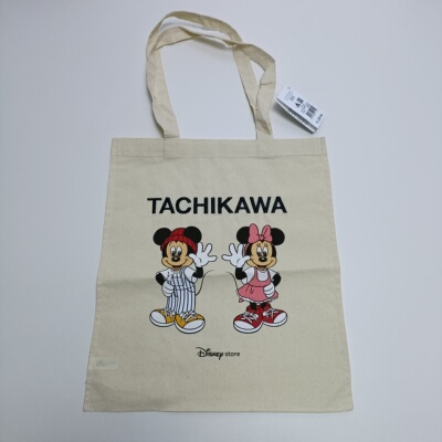 字母刺绣TACHIKAWA立川市本白色轻便压边单肩薄棉布袋无纸牌满20