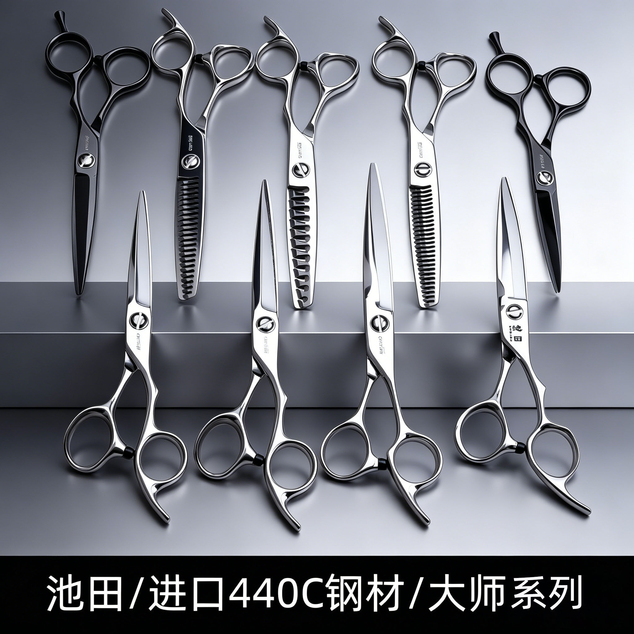 台湾池田美发剪刀6寸结构剪专业美发剪刀黑钛涂层防锈理发工具