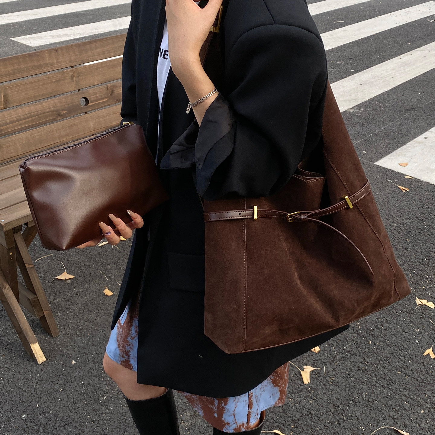 复古磨砂大包包女2026新款时尚慵懒风腋下托特包春夏麂皮绒单肩包