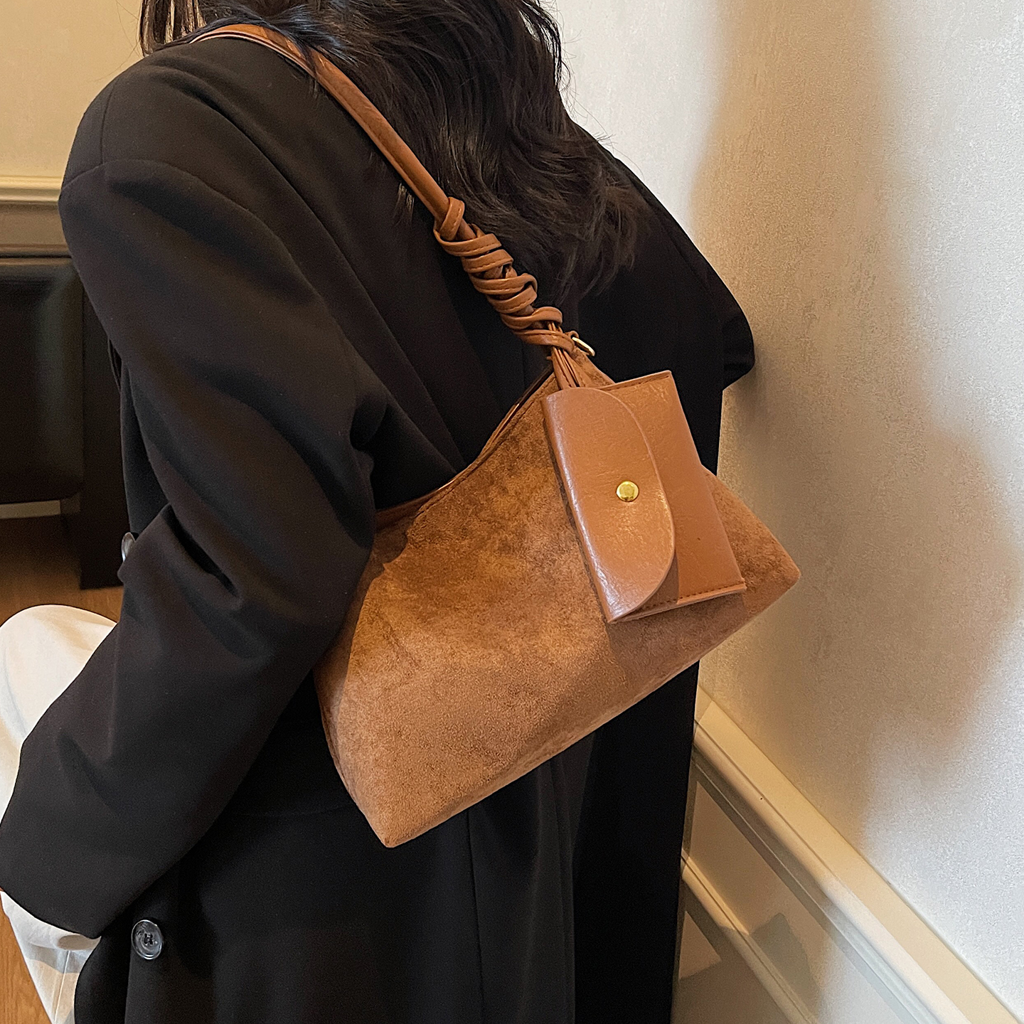 ZATZ复古磨砂麂皮绒托特包