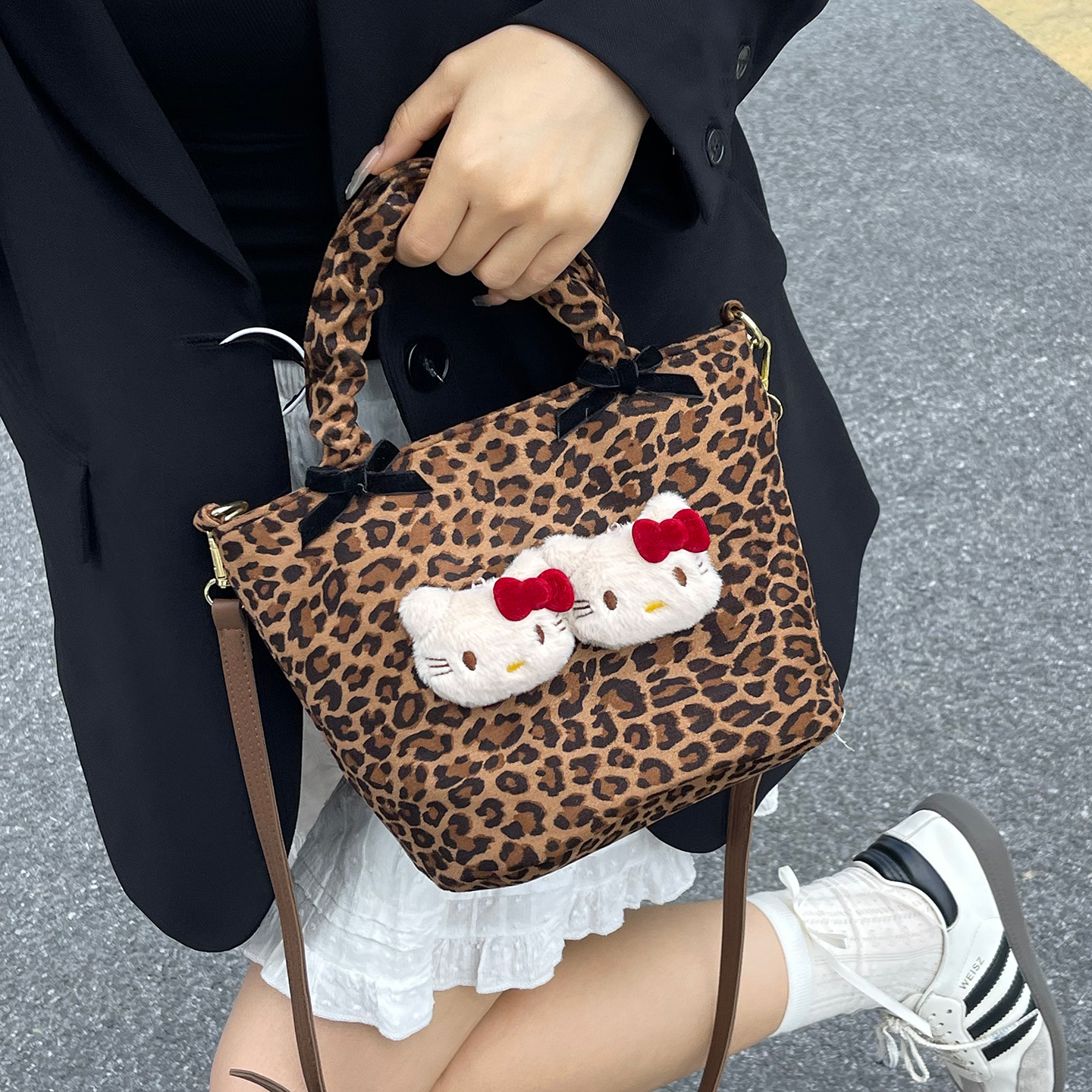 ZATZ绒面豹纹手拎菜篮子水桶包