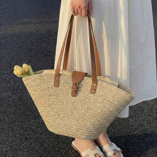 海边度假风大包包女2026新款 百搭腋下草编包 大容量编织托特包春季