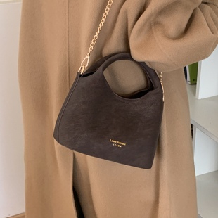 复古擦色手拎小包包女2025新款 质感水桶包洋气链条单肩斜挎包 冬季