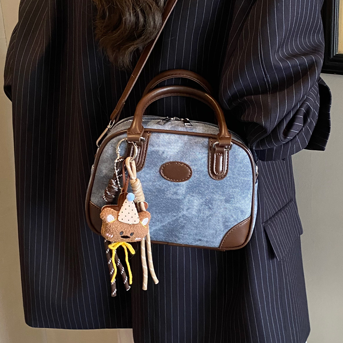 百搭ins撞色小包包女2025新款复古手拎保龄球包秋冬高级感斜挎包,箱包皮具/热销女包/男包,通用款女包,淘宝优惠券,粉丝福利购,淘宝优惠卷