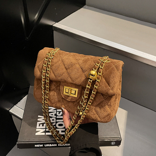 秋冬美拉德小包包女2025新款时尚质感斜挎包麂皮绒菱格链条小方包