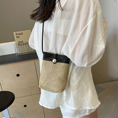 森系单肩斜跨文艺手提水桶包