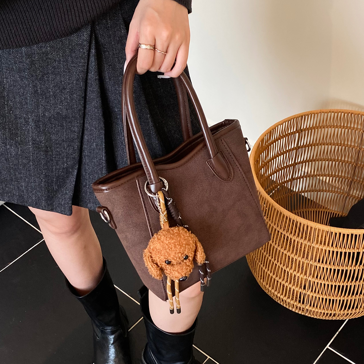 ZATZ复古麂皮绒手提菜篮子包