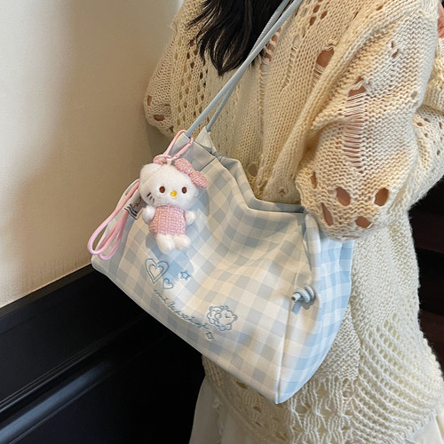 ZATZ百搭ins格纹刺绣腋下托特包