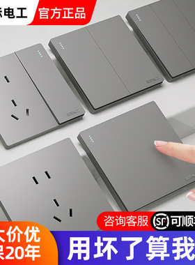 国际电工86型开关插座面板家用暗装灰色一开五孔带USB多孔双控16a