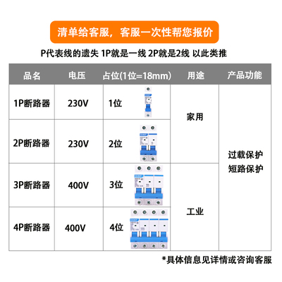 正泰空气开关家用小型1P断路器2P电闸开关16A断电保护器63A总空开