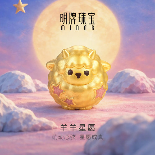 明牌珠宝羊羊星愿硬金转运珠 黄金生肖羊年足金萌羊串珠AFP1669