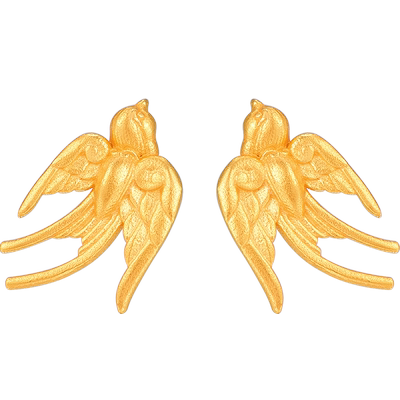 明牌珠宝古法黄金耳饰 平安喜庆云燕足金耳钉计价AFH0213