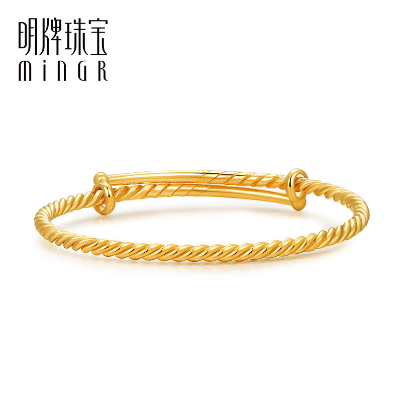 明牌珠宝手镯可爱福气长命黄金图片