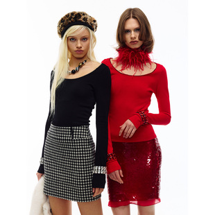 JELLOJELLO26早春新年华丽钻饰弹力打底针织上衣