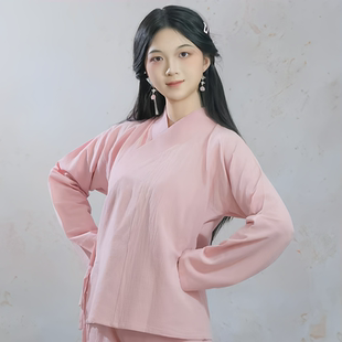 中衣交领右衽内搭日常禅修男女外穿通勤睡衣 遥知彩色纯棉汉服长袖