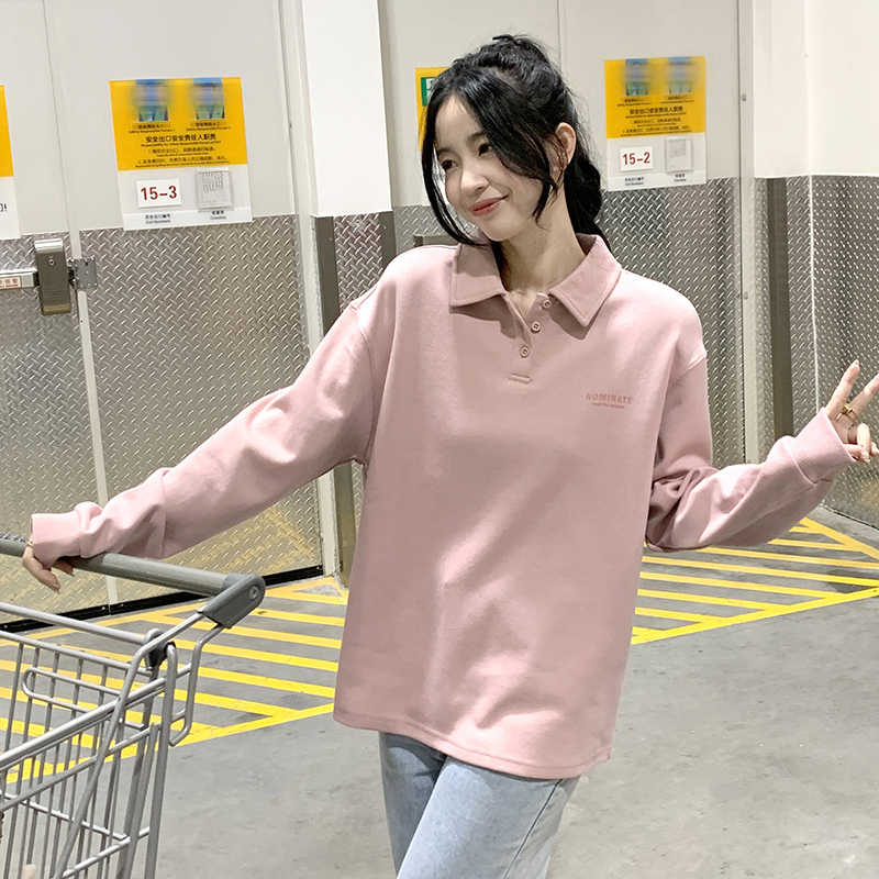 唐狮韩版翻领宽松内搭长袖polo衫