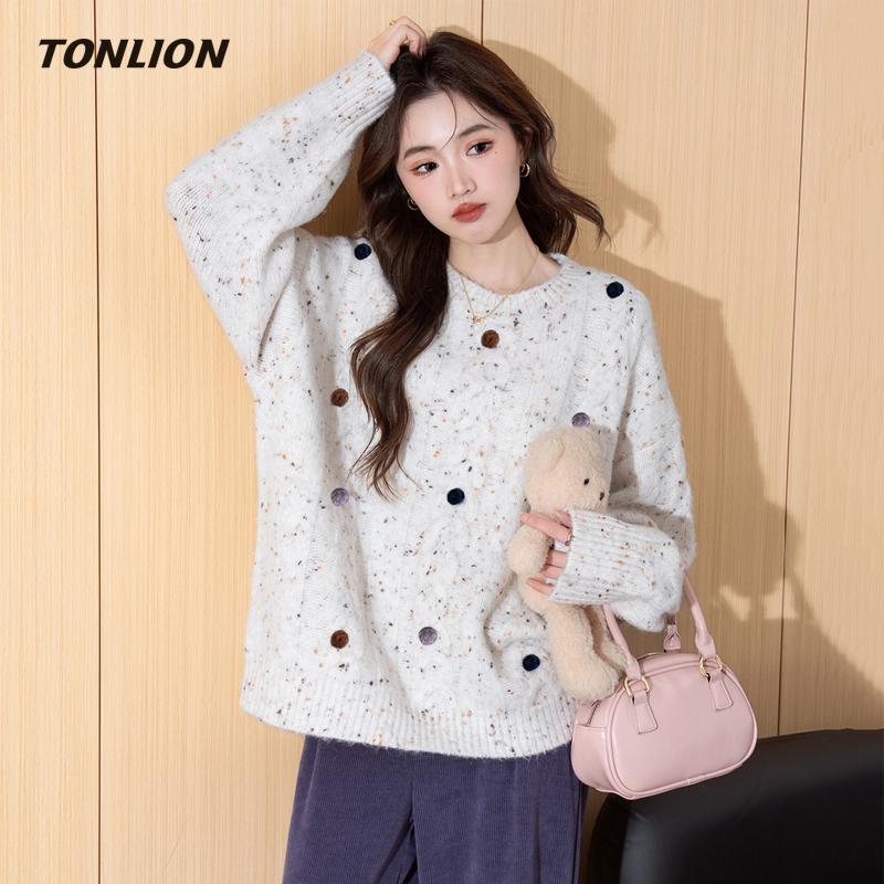 唐狮宽松圆领套头松弛感外穿毛衣