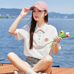 唐狮白色polo衫女2025夏季新款韩系穿搭宽松显瘦短袖T恤爆款上衣