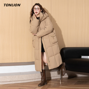 唐狮长款羽绒服女2026冬季新款通勤宽松连帽加厚保暖超好看的外套