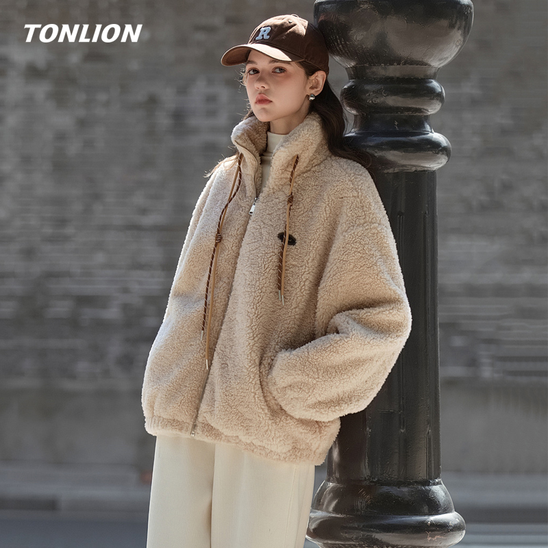 唐狮仿羊羔毛外套女2025冬季新款韩版立领宽松显瘦毛茸茸保暖上衣