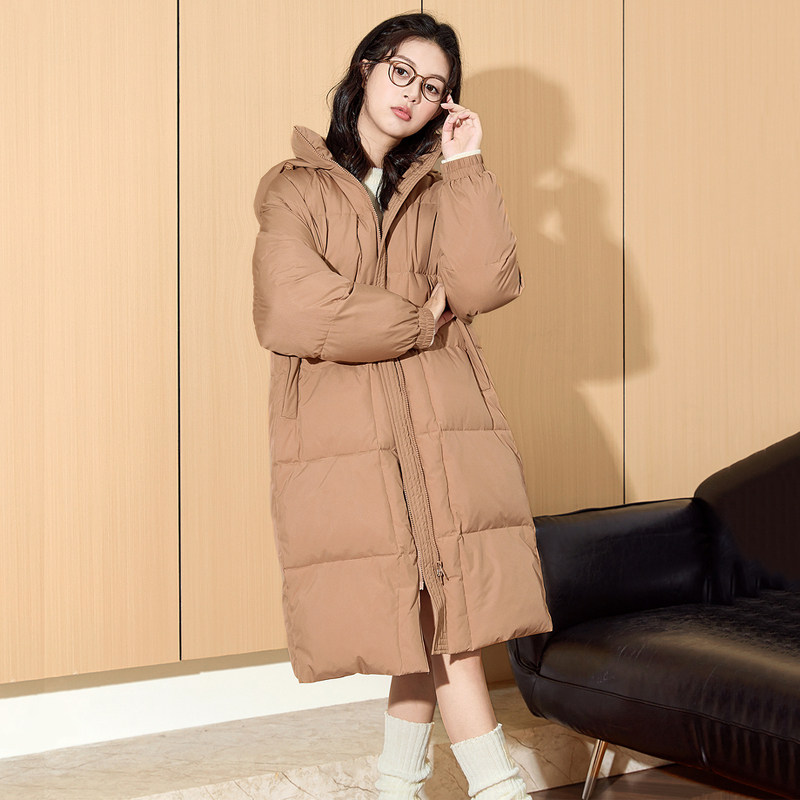 唐狮长款羽绒服女2025冬季新款韩版宽松连帽小个子加厚过膝防寒服
