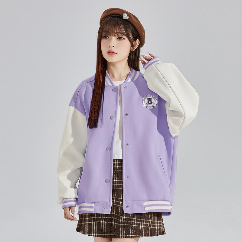 唐狮加绒外套女2025秋季新款美式棒球服撞色宽松小个子超好看上衣