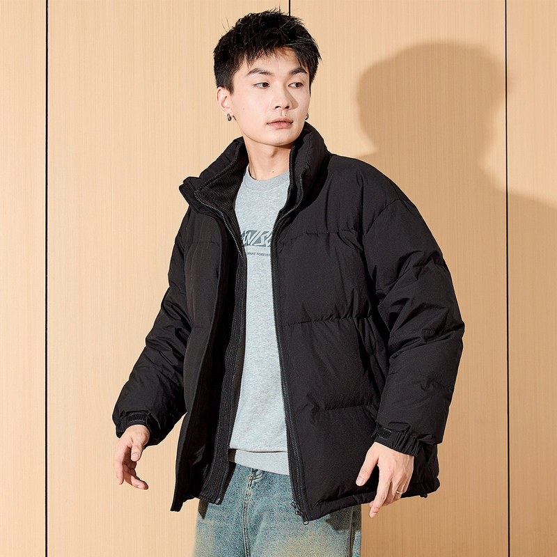 唐狮羽绒服男2025冬季新款假两件设计感宽松立领短款灯芯绒面包服