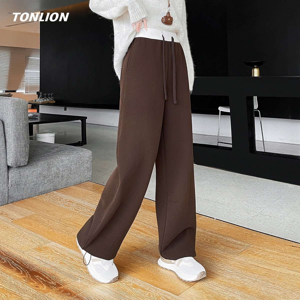 唐狮加绒加厚休闲裤女2025冬季新款宽松慵懒高级感百搭直筒阔腿裤
