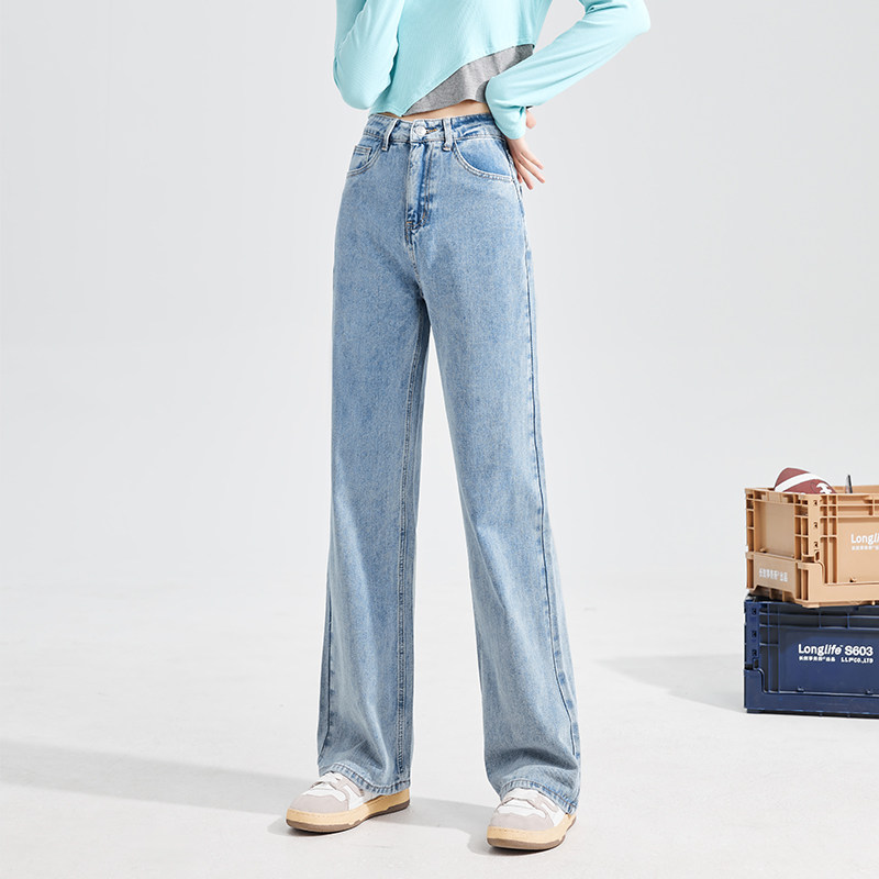 唐狮2025春季新款高腰牛仔裤女直筒阔腿裤宽松显瘦设计感微喇叭裤