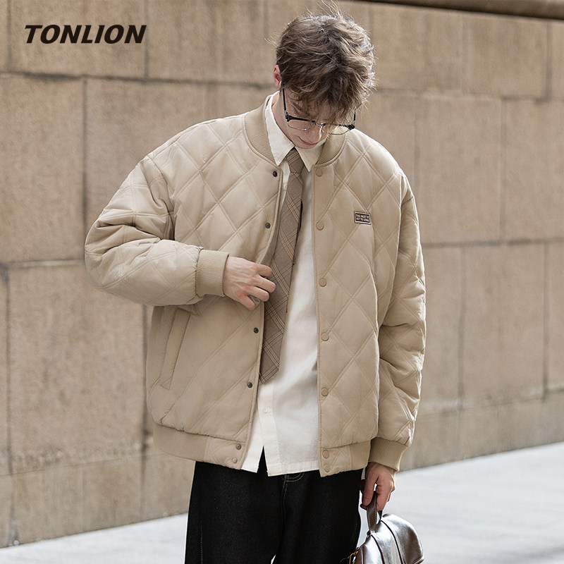 唐狮男士棉服2025新款冬装防寒保暖棉衣男宽松菱格短款棒球服外套
