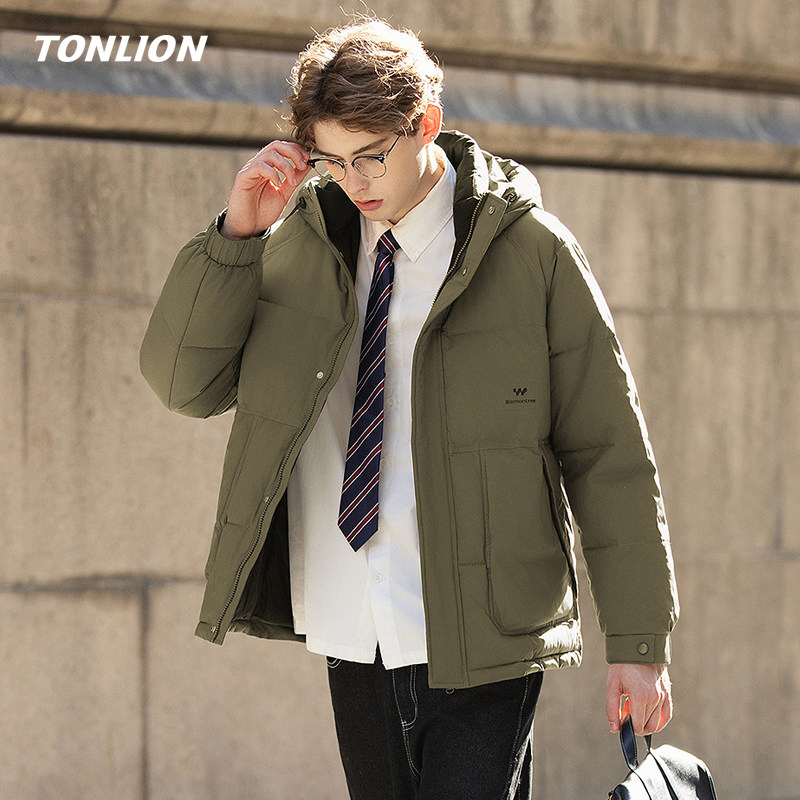 唐狮短款棉衣男2025冬季新款宽松连帽青少年时尚百搭保暖棉服外套