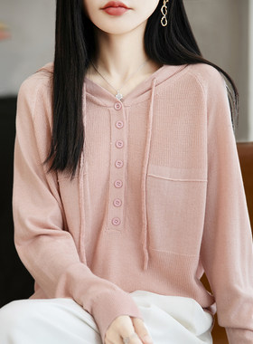韩版纯色宽松连帽套头女士针织衫